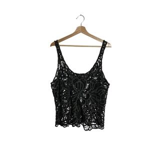 Express Large Olive Green Cotton Crochet Lace Tank Top Floral Festival Boho
